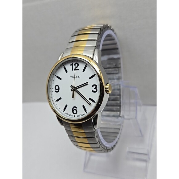 Timex Easy Reader Indiglo Two Tone 38mm Quartz Watch New Battery WR 30M Vintage - Picture 2 of 12